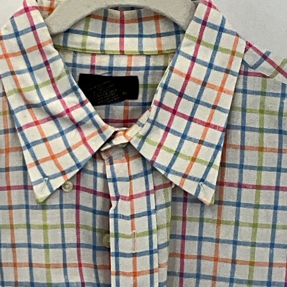Brooks Brothers 346 XL 100% Linen Short Sleeve Button-Down Shirt Multicolor Plai - Picture 4 of 8